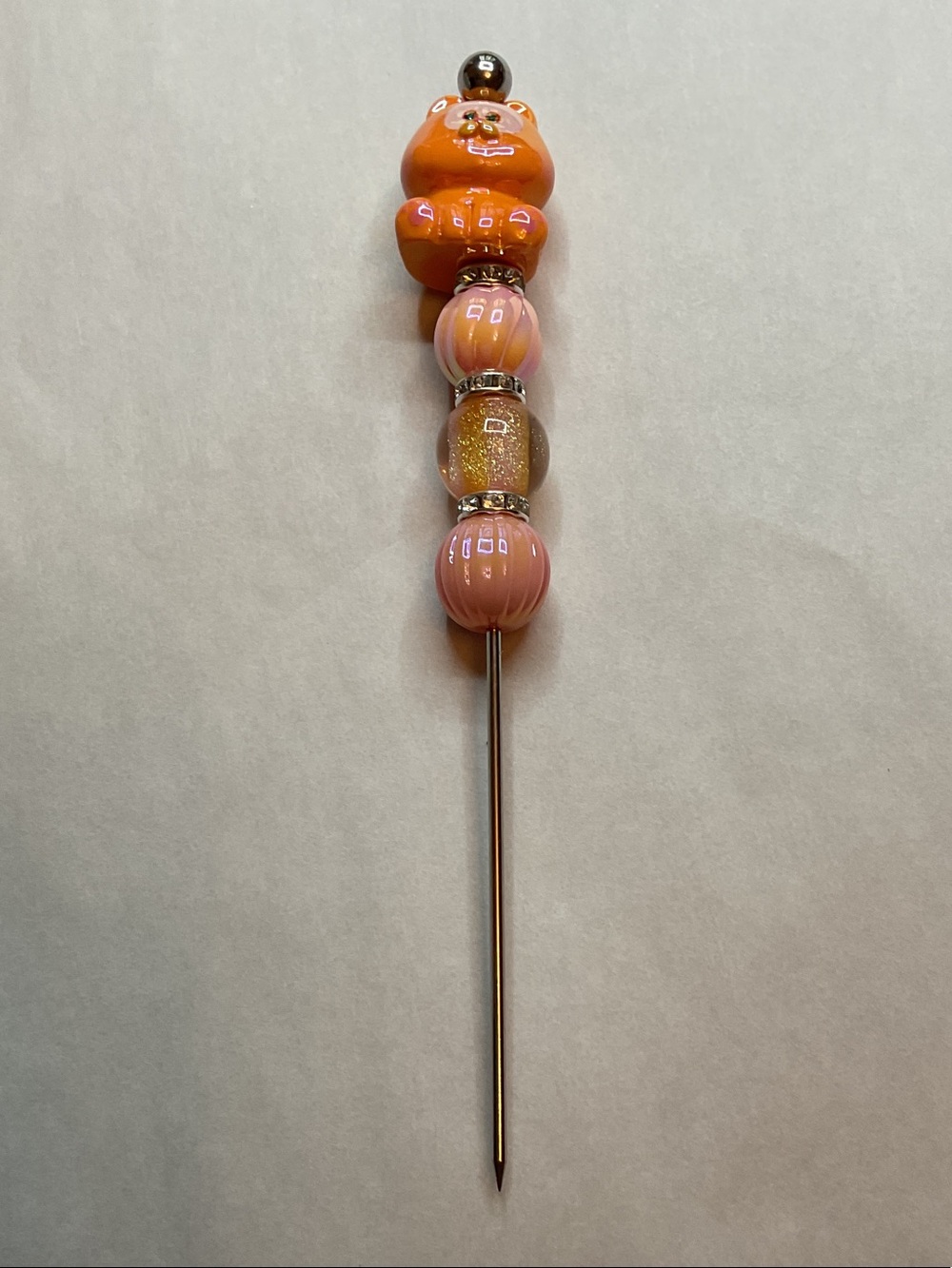Beaded 6” Cat Pokey tool - Orange & Pink Glass Beads